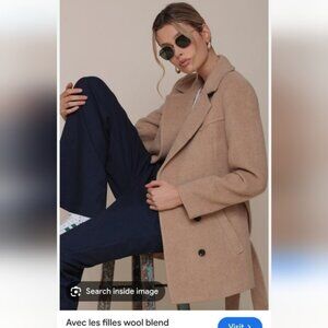 Avec Les Filles Belted Double Breasted Mid Length Coat - Light Camel - XS